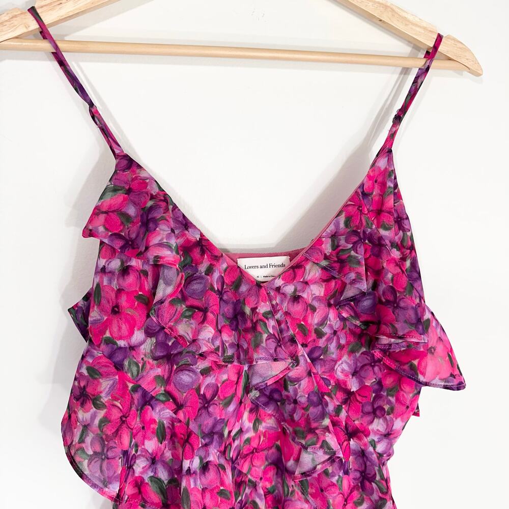 Lovers + Friends Hazel Mini Dress Ruffles | Pink Floral | SZ XS - Picture 6 of 12